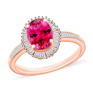 Ouro Fino Rubellite and White Diamond 1.50 ctw Ring in 18K Vermeil Rose Gold Over Sterling Silver (Size 10.0)