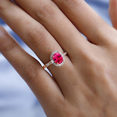 Ouro Fino Rubellite and White Diamond 1.50 ctw Ring in 18K Vermeil Rose Gold Over Sterling Silver (Size 10.0)
