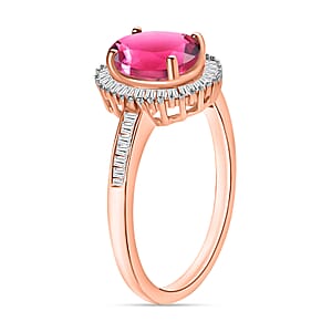 Ouro Fino Rubellite and White Diamond 1.50 ctw Ring in 18K Vermeil Rose Gold Over Sterling Silver (Size 10.0) (Del. in 10-12 Days)