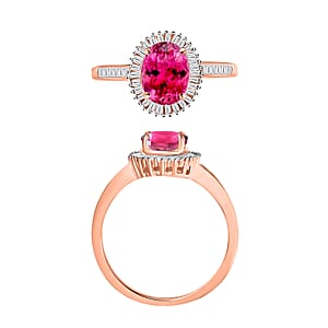 Ouro Fino Rubellite and White Diamond 1.50 ctw Ring in 18K Vermeil Rose Gold Over Sterling Silver (Size 10.0) (Del. in 10-12 Days)