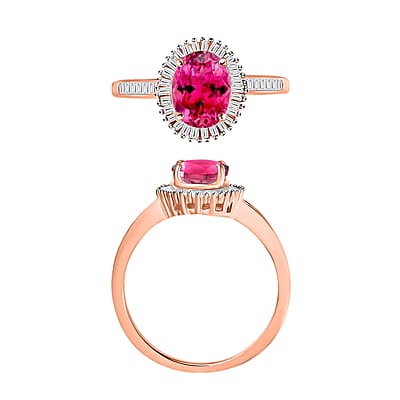 Ouro Fino Rubellite and White Diamond 1.50 ctw Ring in 18K Vermeil Rose Gold Over Sterling Silver (Size 10.0)