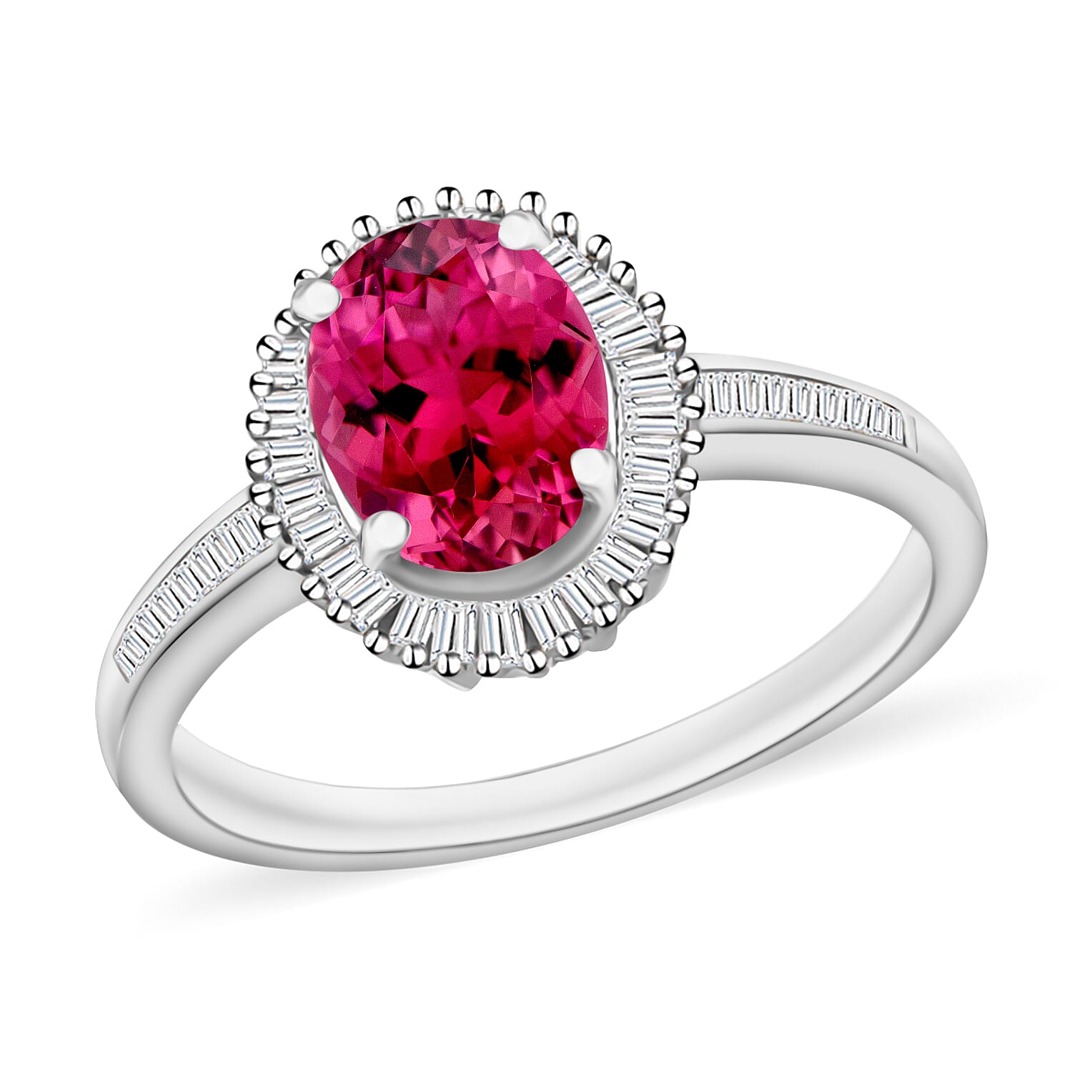 Luxoro Premium Ouro Fino Rubellite and G-H I2 Diamond 1.50 ctw Ring in 14K White Gold (Size 10.0) 4.6 Grams (Del. in 10-12 Days)