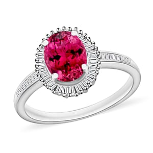 Luxoro Premium Ouro Fino Rubellite and G-H I2 Diamond 1.50 ctw Ring in 14K White Gold (Size 10.0) (Del. in 10-12 Days)