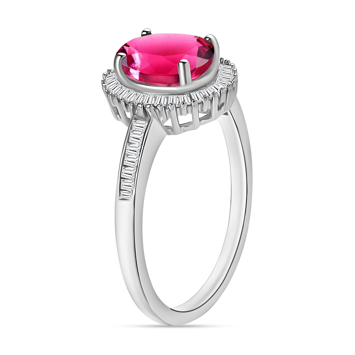 Luxoro Premium Ouro Fino Rubellite and G-H I2 Diamond 1.50 ctw Ring in 14K White Gold (Size 10.0) (Del. in 10-12 Days) image number 2