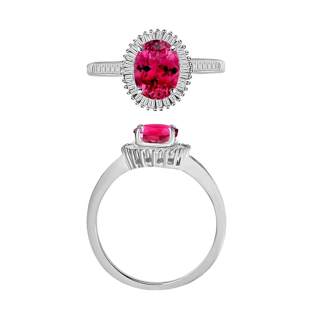 Luxoro Premium Ouro Fino Rubellite and G-H I2 Diamond 1.50 ctw Ring in 14K White Gold (Size 10.0) (Del. in 10-12 Days) image number 3