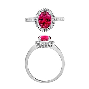 Luxoro Premium Ouro Fino Rubellite and G-H I2 Diamond 1.50 ctw Ring in 14K White Gold (Size 10.0) (Del. in 10-12 Days)