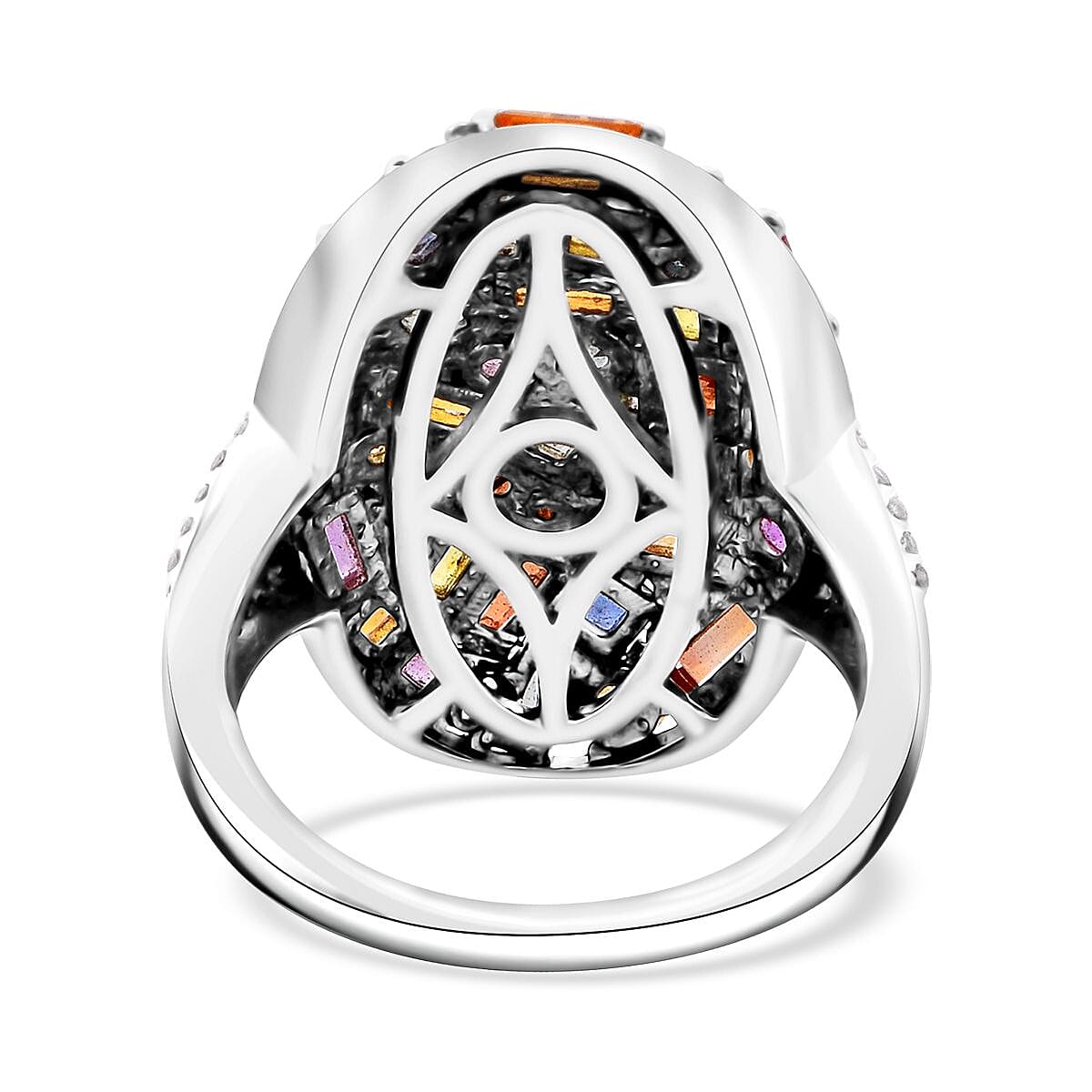 Multi-Sapphire and White Zircon 5.40 ctw Ring in Rhodium Over Sterling Silver (Size 8.0)  image number 4