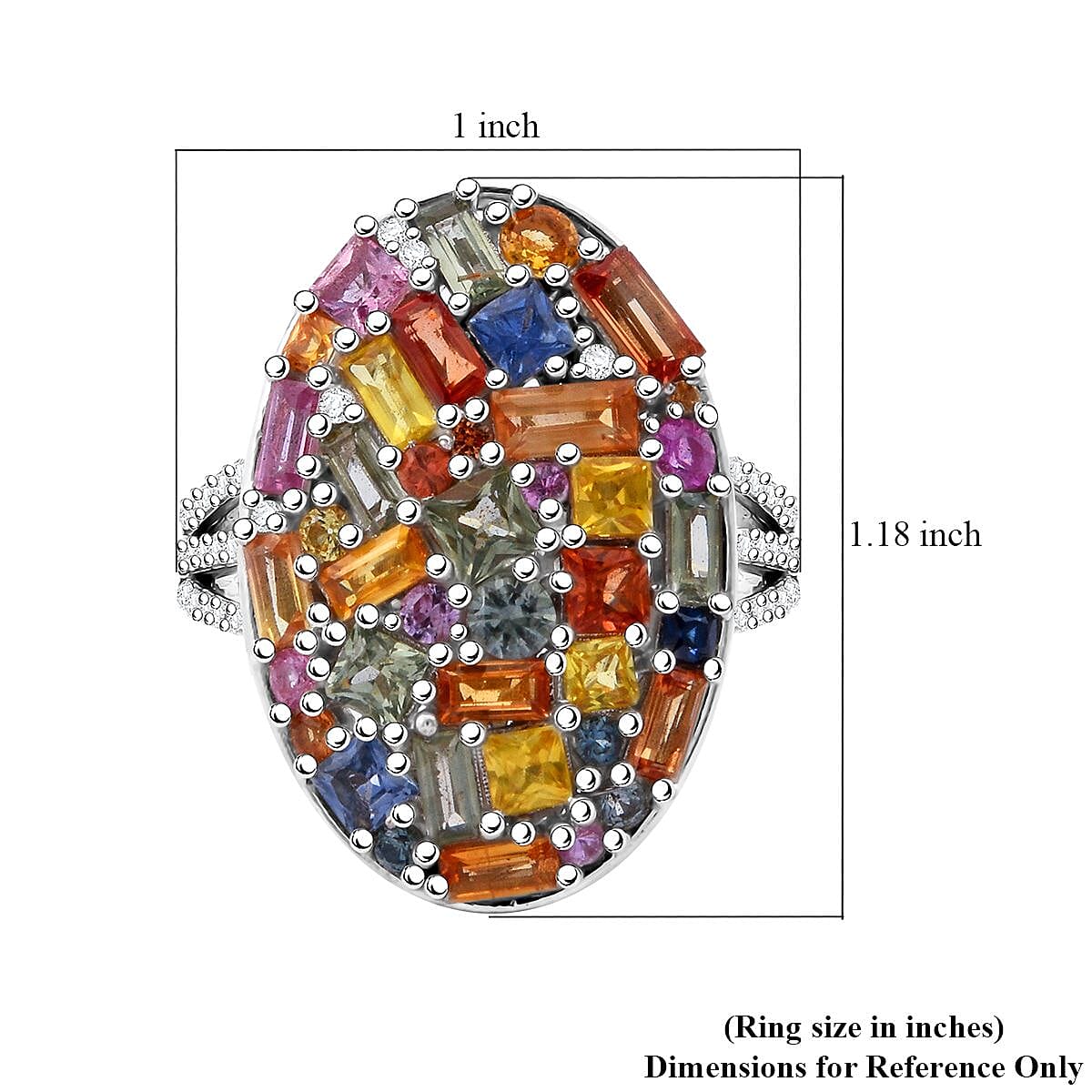Multi-Sapphire and White Zircon 5.40 ctw Ring in Rhodium Over Sterling Silver (Size 8.0)  image number 5