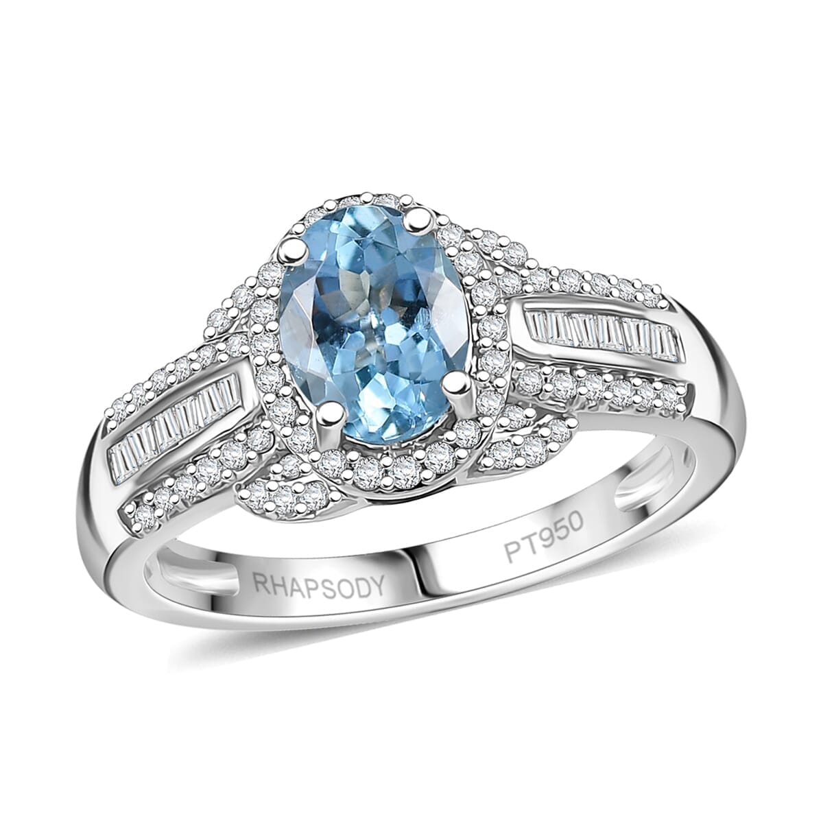 Rhapsody AAAA Santa Maria Aquamarine and E-F VS2 Diamond 1.50 ctw Aquatic Majesty Ring in 950 Platinum (Size 6.0) image number 0
