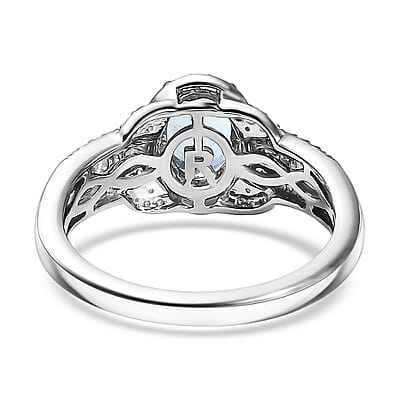 Rhapsody 950 Platinum AAAA Santa Maria Aquamarine, Diamond (E-F, VS2) (0.46 cts) Aquatic Majesty Ring (Size 8.0) 1.50 ctw