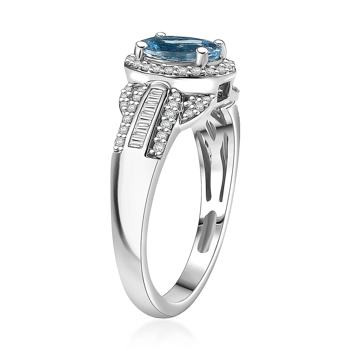 Rhapsody AAAA Santa Maria Aquamarine and E-F VS2 Diamond 1.50 ctw Aquatic Majesty Ring in 950 Platinum (Size 9.0) image number 3
