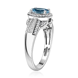 Rhapsody AAAA Santa Maria Aquamarine and E-F VS2 Diamond 1.50 ctw Aquatic Majesty Ring in 950 Platinum (Size 9.0)