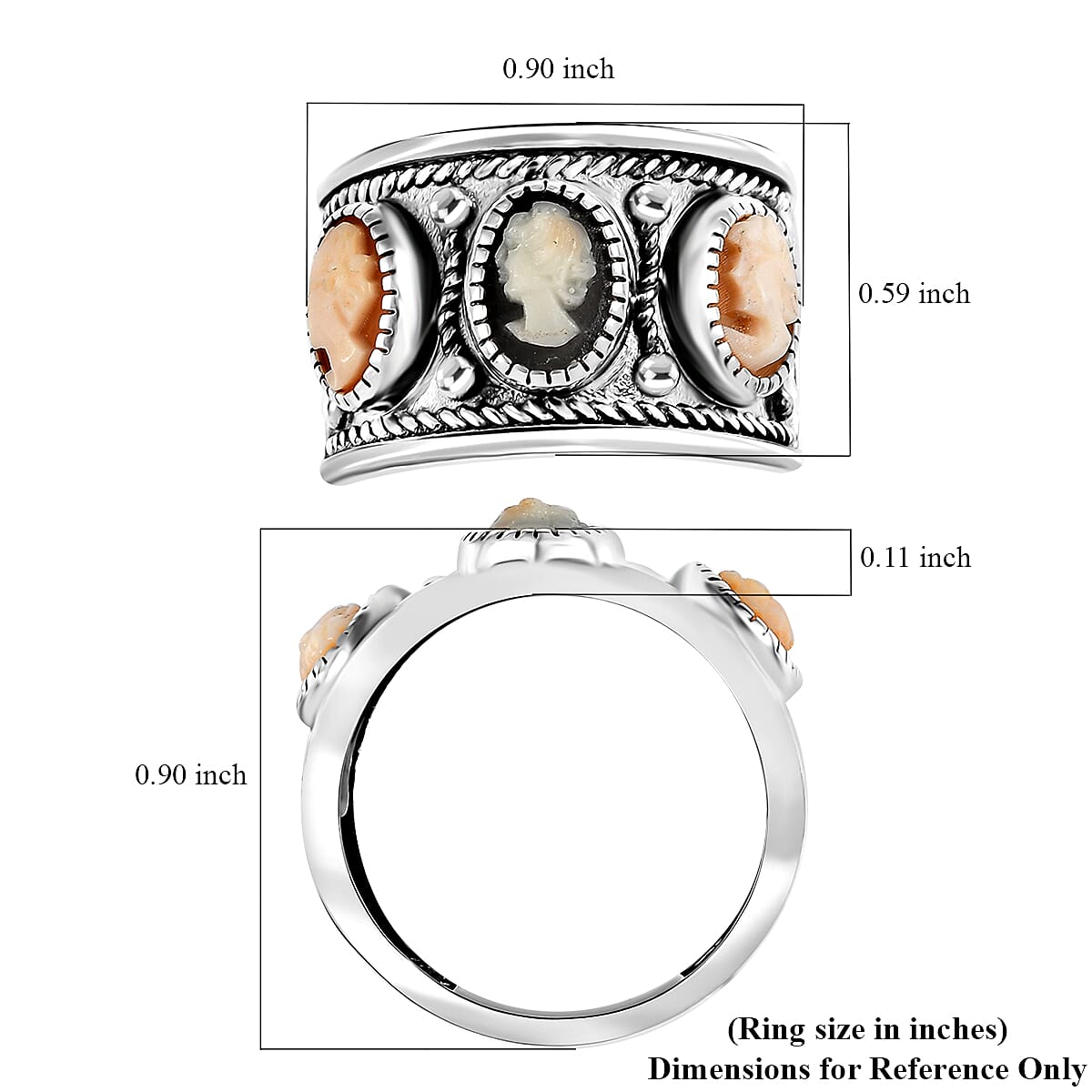 D'Joy Artisan Crafted Natural Italian Conch Cameo 1.90 ctw Whispers of Time Ring in Black Oxidized Sterling Silver (Size 10.0)
