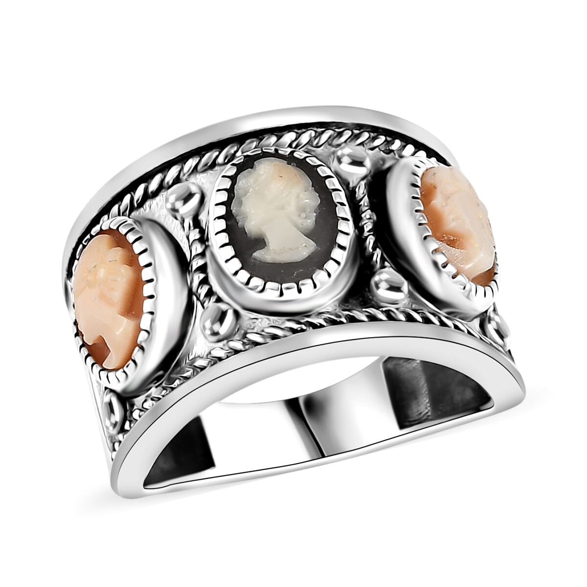 D'Joy Artisan Crafted Natural Italian Conch Cameo 1.90 ctw Whispers of Time Ring in Black Oxidized Sterling Silver (Size 6.0) image number 0