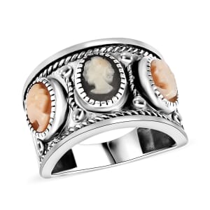 D'Joy Artisan Crafted Natural Italian Conch Cameo 1.90 ctw Whispers of Time Ring in Black Oxidized Sterling Silver (Size 6.0)