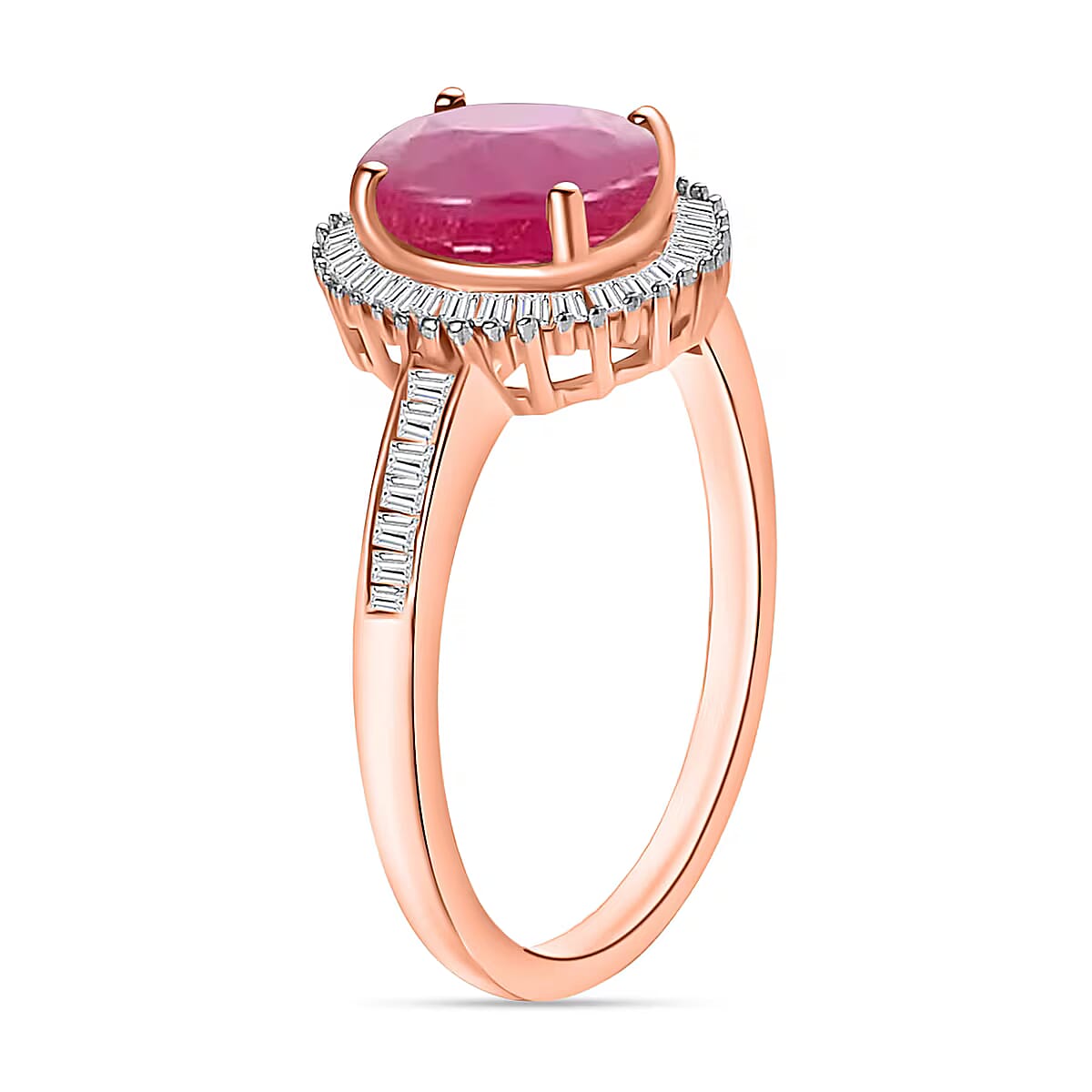 Mozambique Ruby and Diamond 1.85 ctw Ring in 18K Vermeil Rose Gold Over Sterling Silver (Size 6.0) (Del. in 10-12 Days) image number 2