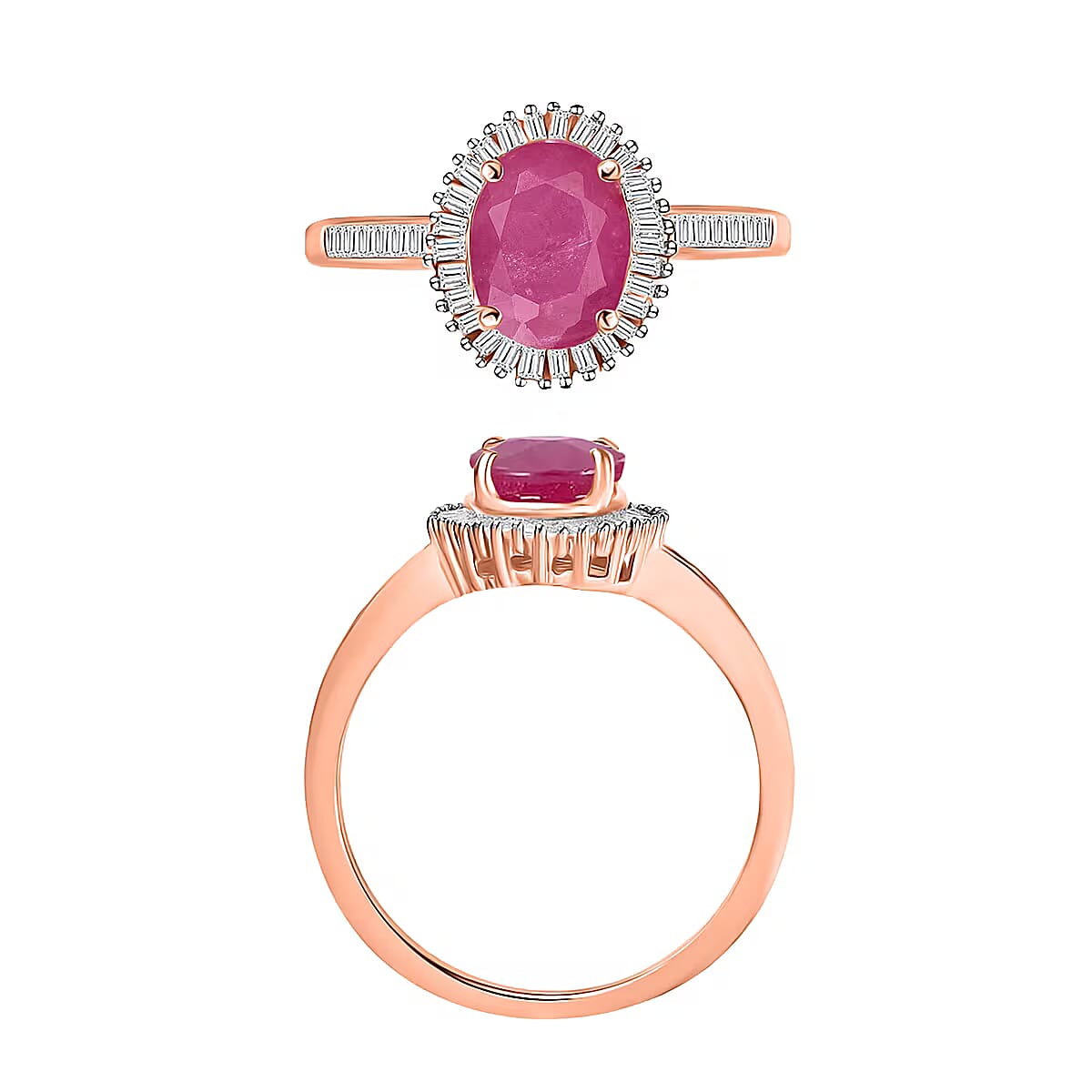 Mozambique Ruby and Diamond 1.85 ctw Ring in 18K Vermeil Rose Gold Over Sterling Silver (Size 6.0) (Del. in 10-12 Days) image number 3