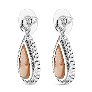 D'Joy Natural Italian Conch Cameo 5.50 ctw Eternal Grace Earrings in Rhodium Over Sterling Silver