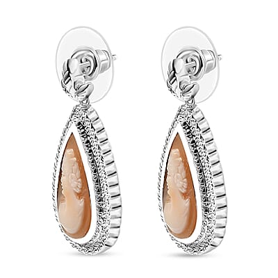 D'Joy Natural Italian Conch Cameo 5.50 ctw Eternal Grace Earrings in Rhodium Over Sterling Silver
