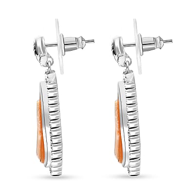 D'Joy Natural Italian Conch Cameo 5.50 ctw Eternal Grace Earrings in Rhodium Over Sterling Silver