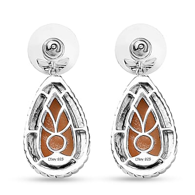 D'Joy Natural Italian Conch Cameo 5.50 ctw Eternal Grace Earrings in Rhodium Over Sterling Silver
