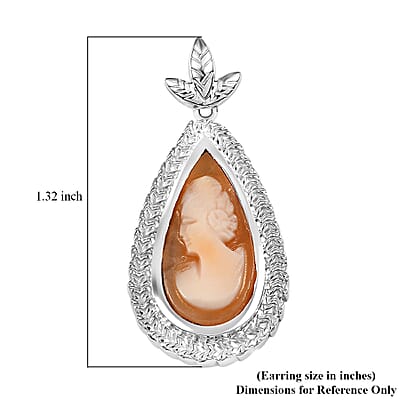 D'Joy Natural Italian Conch Cameo 5.50 ctw Eternal Grace Earrings in Rhodium Over Sterling Silver