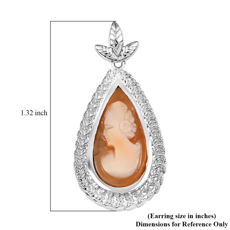 D'Joy Natural Italian Conch Cameo 5.50 ctw Eternal Grace Earrings in Rhodium Over Sterling Silver