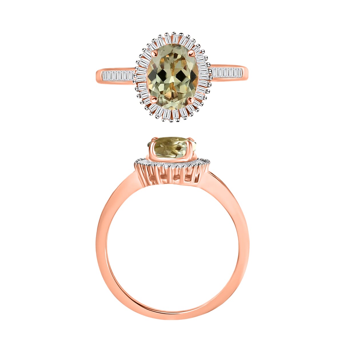 Turkizite and White Diamond 1.50 ctw Ring in 18K Vermeil Rose Gold Over Sterling Silver (Size 10.0) image number 3