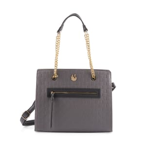 Closeout Gloria Vanderbilt Gray Faux Leather Satchel Bag with Chain Strap