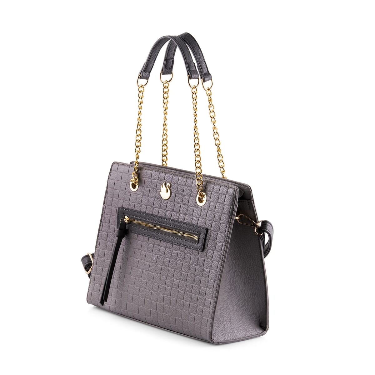 Closeout Gloria Vanderbilt Gray Faux Leather Satchel Bag with Chain Strap image number 1