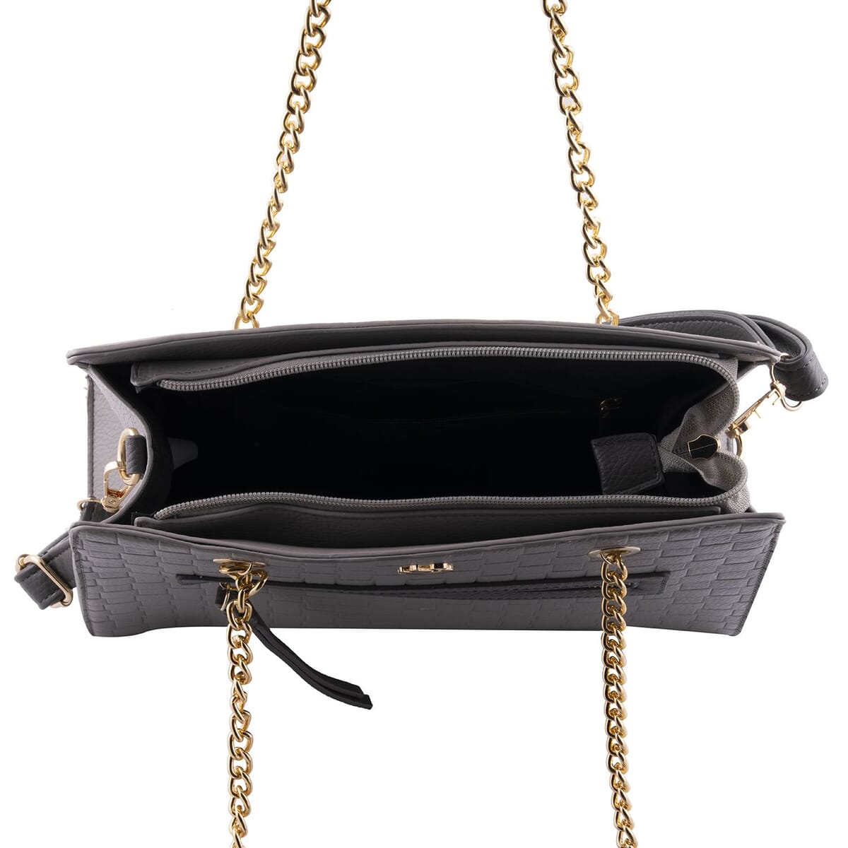 Closeout Gloria Vanderbilt Gray Faux Leather Satchel Bag with Chain Strap image number 5