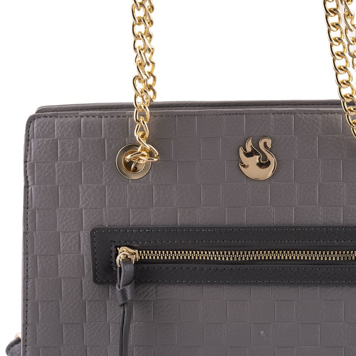 Closeout Gloria Vanderbilt Gray Faux Leather Satchel Bag with Chain Strap image number 6