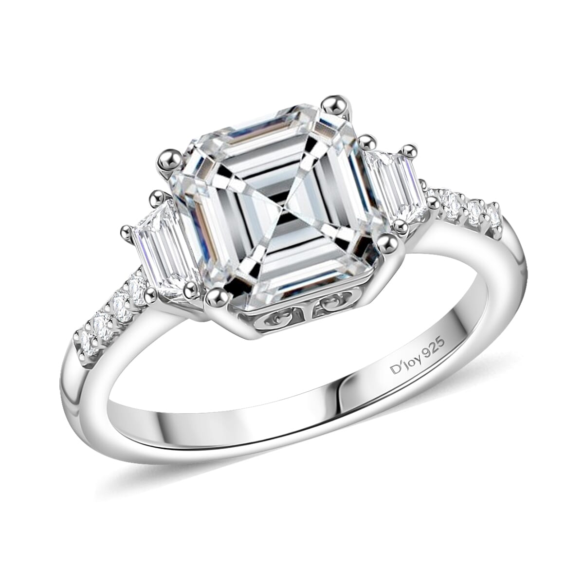 D'Joy Asscher-cut Lab Created White Sapphire and White Topaz 4.00 ctw Art Deco Ring in Platinum Over Sterling Silver (Size 10.0) image number 0