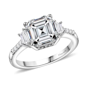 D'Joy Asscher-cut Lab Created White Sapphire and White Topaz 4.00 ctw Art Deco Ring in Platinum Over Sterling Silver (Size 10.0)