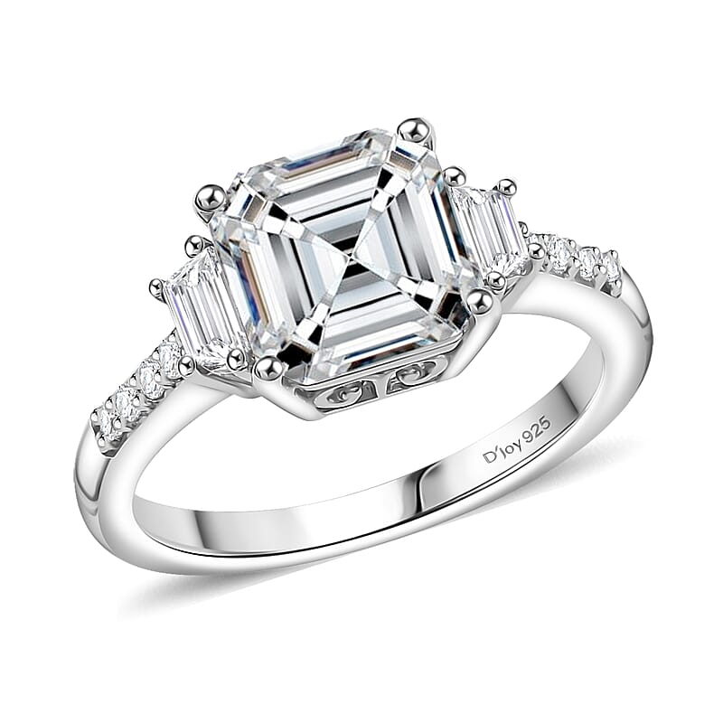 D'Joy Asscher-cut Lab Created White Sapphire and White Topaz 4.00 ctw Art Deco Ring in Platinum Over Sterling Silver (Size 10.0)