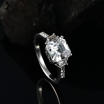 D'Joy Asscher-cut Lab Created White Sapphire and White Topaz 4.00 ctw Art Deco Ring in Platinum Over Sterling Silver (Size 10.0)