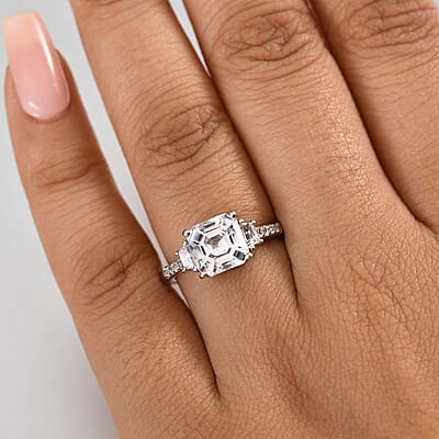 D'Joy Asscher-cut Lab Created White Sapphire and White Topaz 4.00 ctw Art Deco Ring in Platinum Over Sterling Silver (Size 10.0)