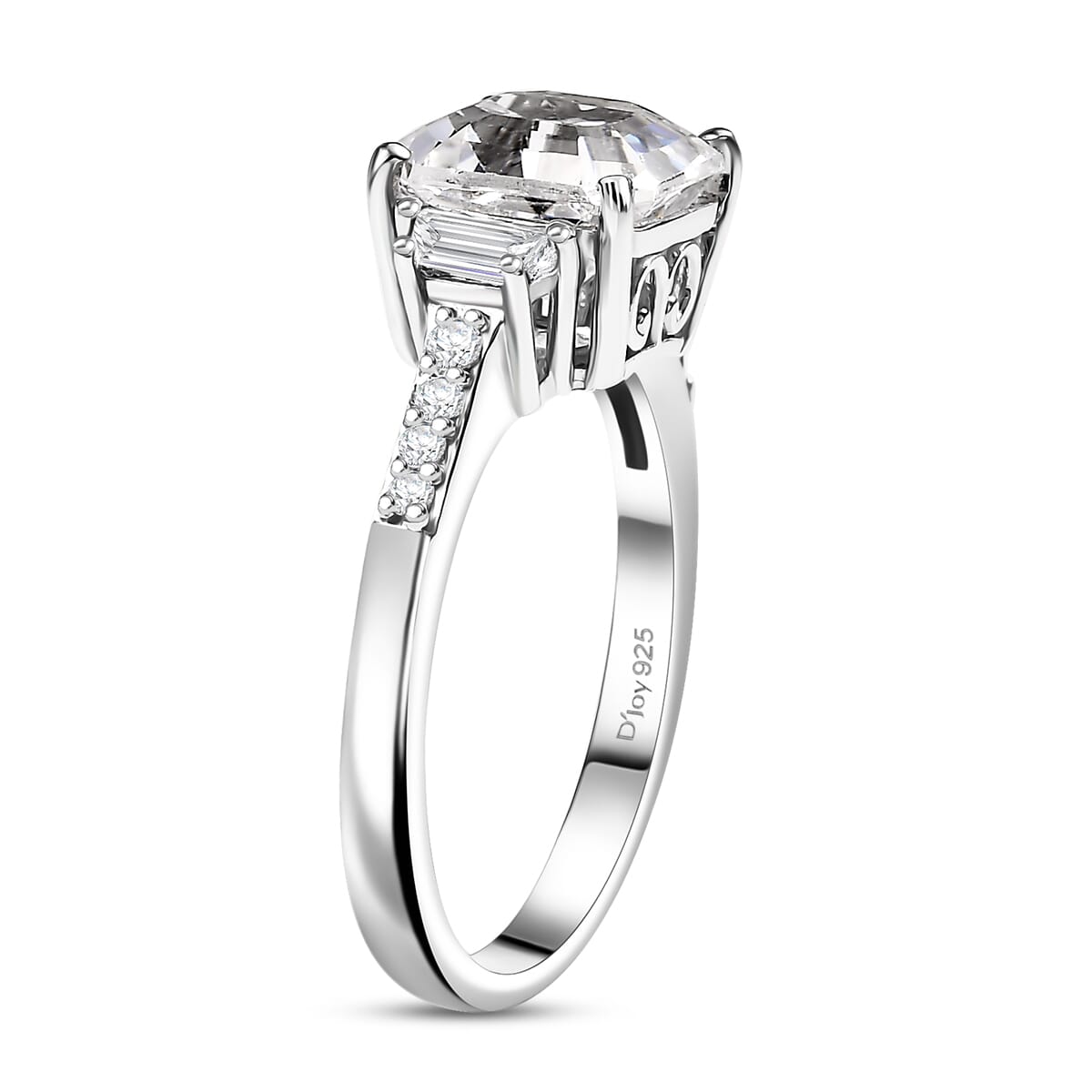 D'Joy Asscher-cut Lab Created White Sapphire and White Topaz 4.00 ctw Art Deco Ring in Platinum Over Sterling Silver (Size 10.0) image number 3