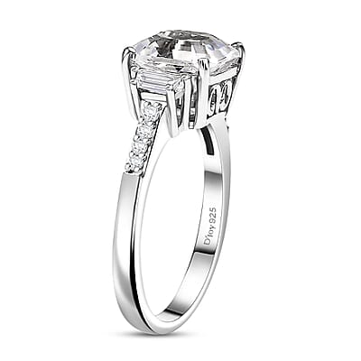 D'Joy Asscher-cut Lab Created White Sapphire and White Topaz 4.00 ctw Art Deco Ring in Platinum Over Sterling Silver (Size 10.0)
