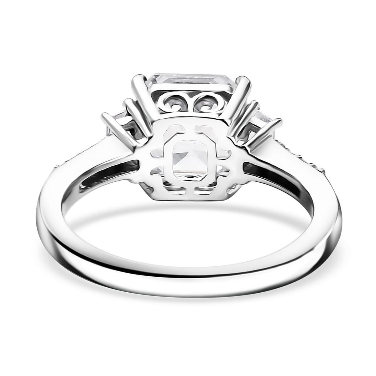 D'Joy Asscher-cut Lab Created White Sapphire and White Topaz 4.00 ctw Art Deco Ring in Platinum Over Sterling Silver (Size 10.0) image number 4