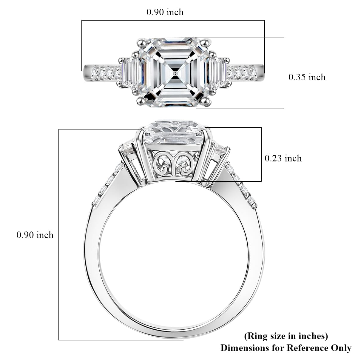 D'Joy Asscher-cut Lab Created White Sapphire and White Topaz 4.00 ctw Art Deco Ring in Platinum Over Sterling Silver (Size 10.0) image number 5