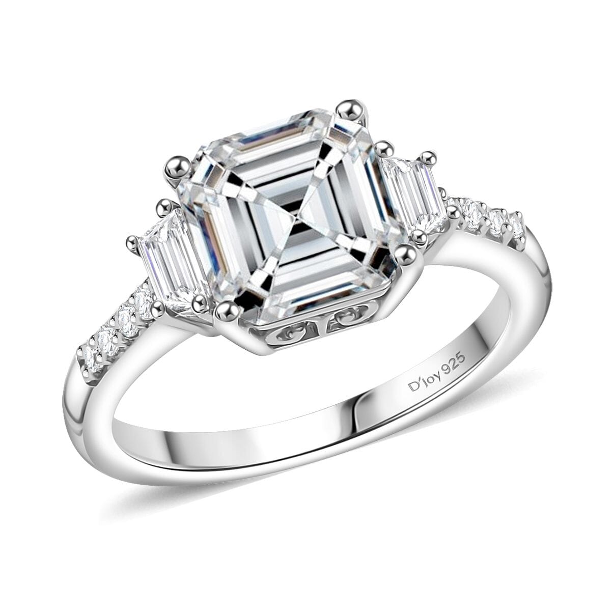 D'Joy Asscher-cut Lab Created White Sapphire and White Topaz 4.00 ctw Art Deco Ring in Platinum Over Sterling Silver (Size 5.0) image number 0