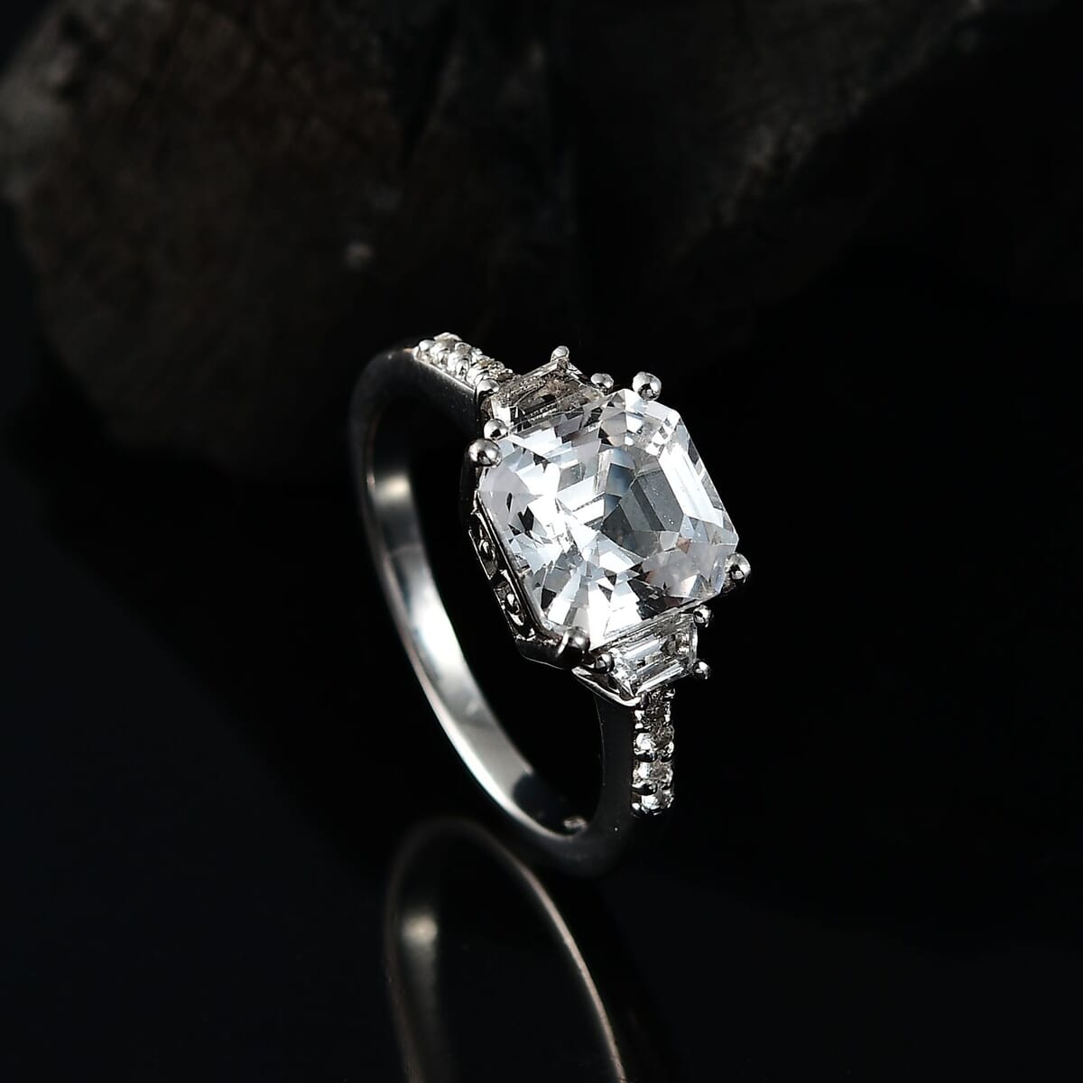 D'Joy Asscher-cut Lab Created White Sapphire and White Topaz 4.00 ctw Art Deco Ring in Platinum Over Sterling Silver (Size 5.0) image number 1