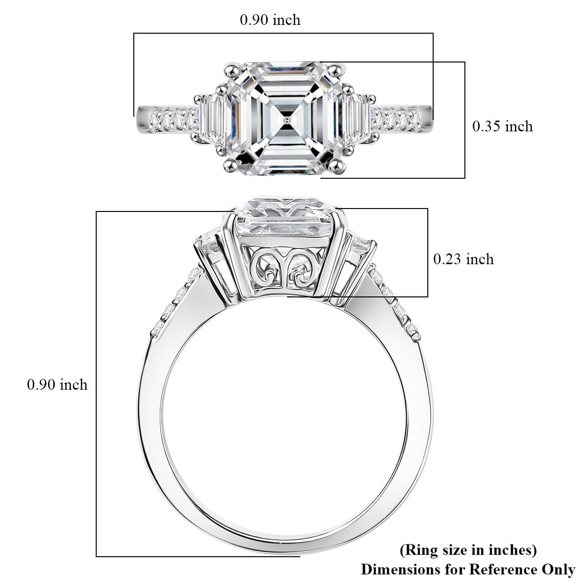 D'Joy Asscher-cut Lab Created White Sapphire and White Topaz 4.00 ctw Art Deco Ring in Platinum Over Sterling Silver (Size 5.0) image number 5