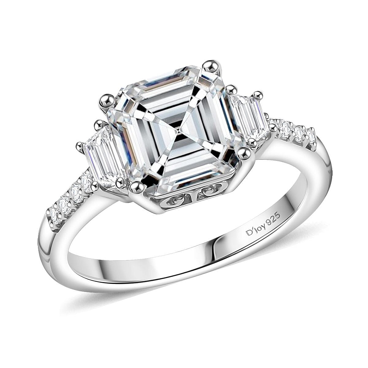 D'Joy Asscher-cut Lab Created White Sapphire and White Topaz 4.00 ctw Art Deco Ring in Platinum Over Sterling Silver (Size 7.0) image number 0