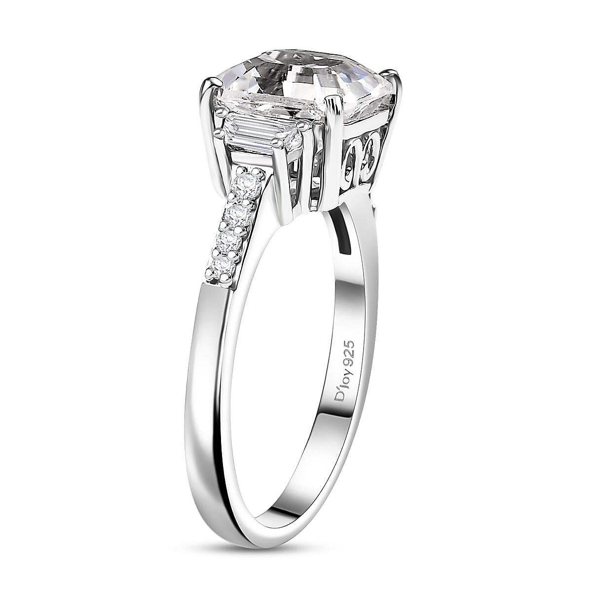 D'Joy Asscher-cut Lab Created White Sapphire and White Topaz 4.00 ctw Art Deco Ring in Platinum Over Sterling Silver (Size 7.0) image number 3