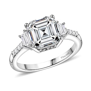 D'Joy Asscher-cut Lab Created White Sapphire and White Topaz 4.00 ctw Art Deco Ring in Platinum Over Sterling Silver (Size 8.0)