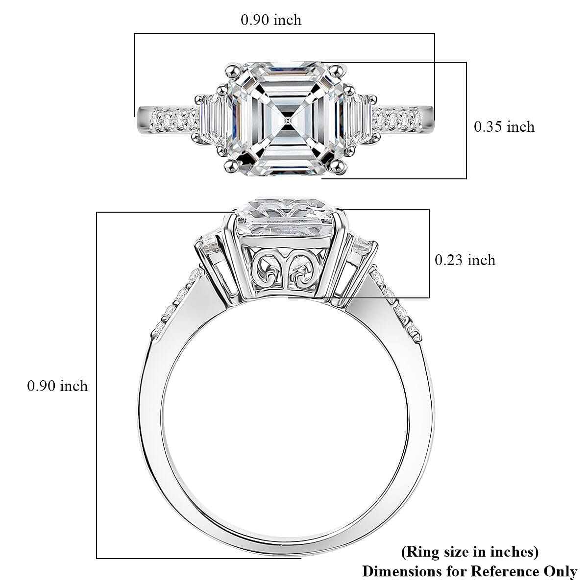 D'Joy Asscher-cut Lab Created White Sapphire and White Topaz 4.00 ctw Art Deco Ring in Platinum Over Sterling Silver (Size 8.0) image number 5