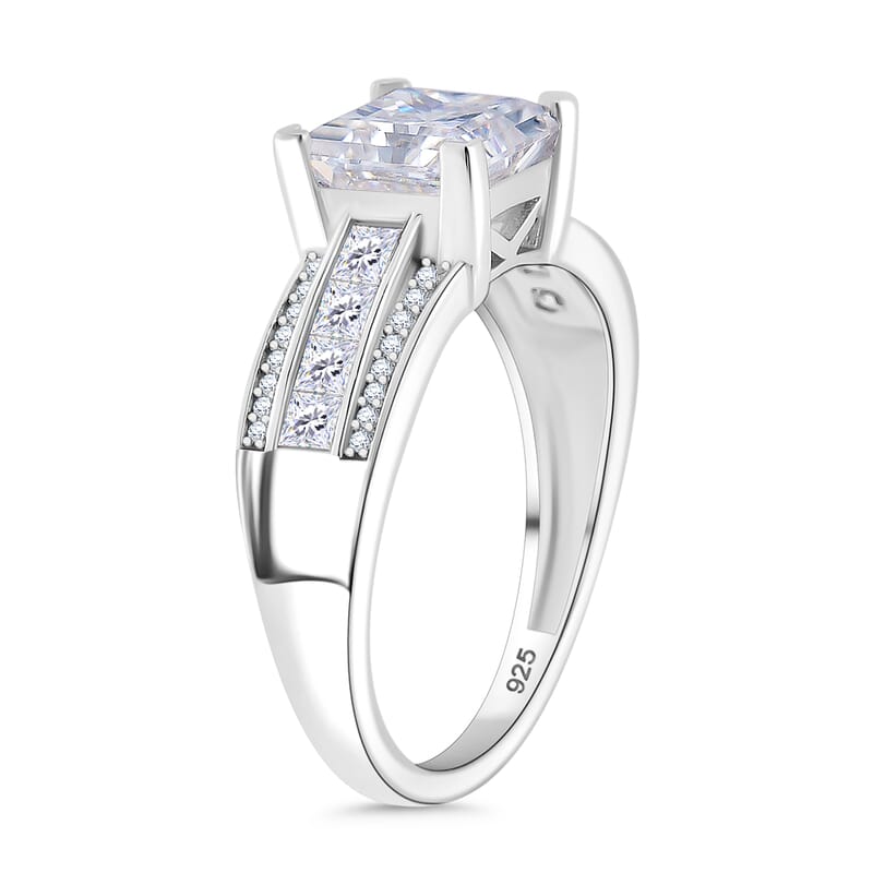 Squartuguese Cut Moissanite 2.40 ctw Bridge Ring in Rhodium Over Sterling Silver (Size 10.0)