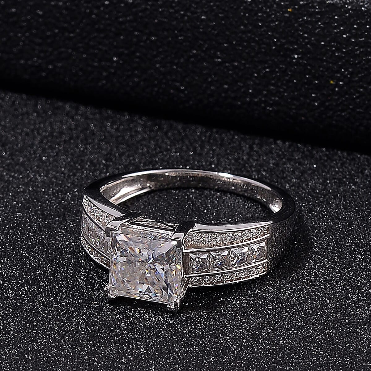 Squartuguese Cut Moissanite 2.40 ctw Bridge Ring in Rhodium Over Sterling Silver (Size 6.0) image number 1